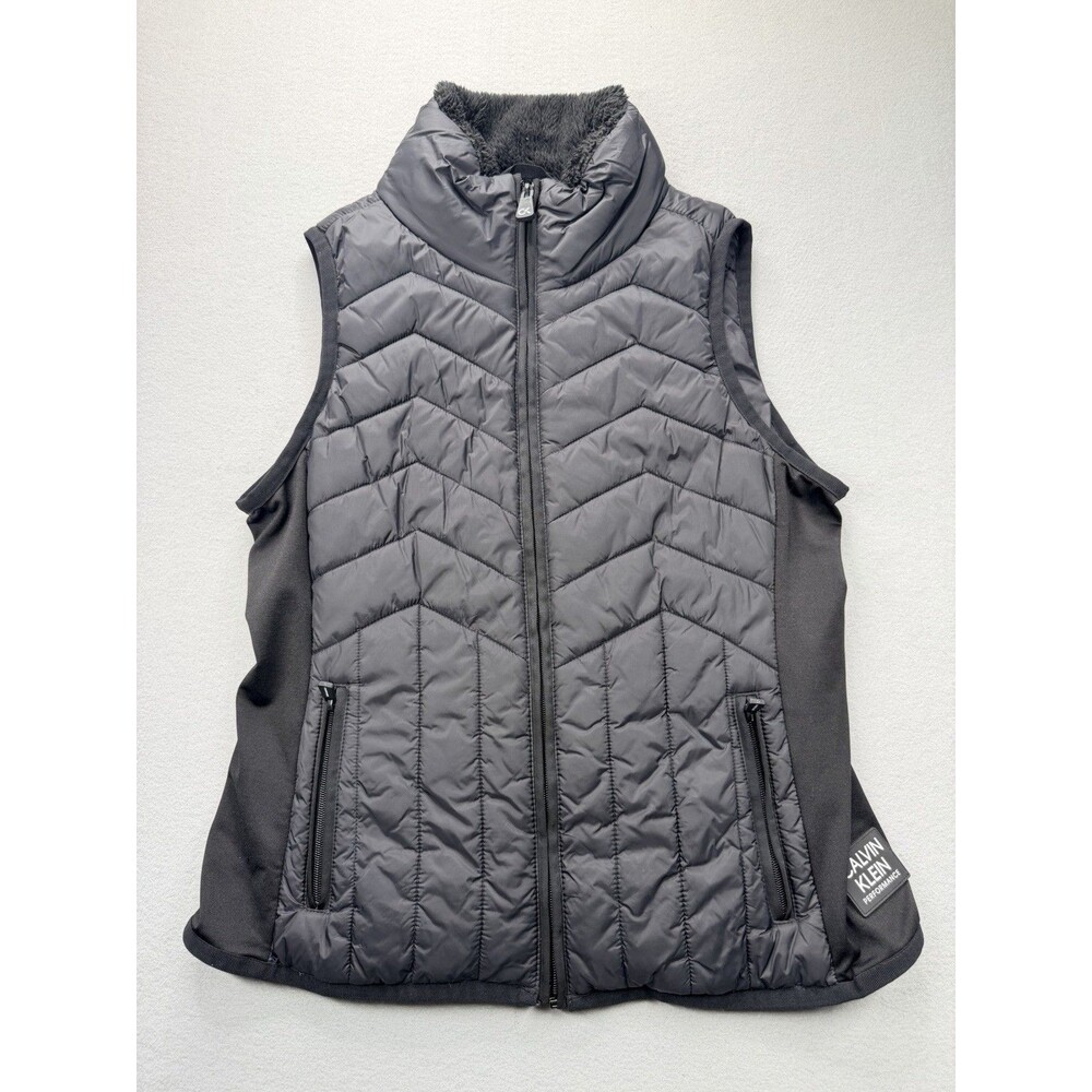 Calvin Klein Performance Women’s M Black Quilted Puffer Vest Fleece Collar